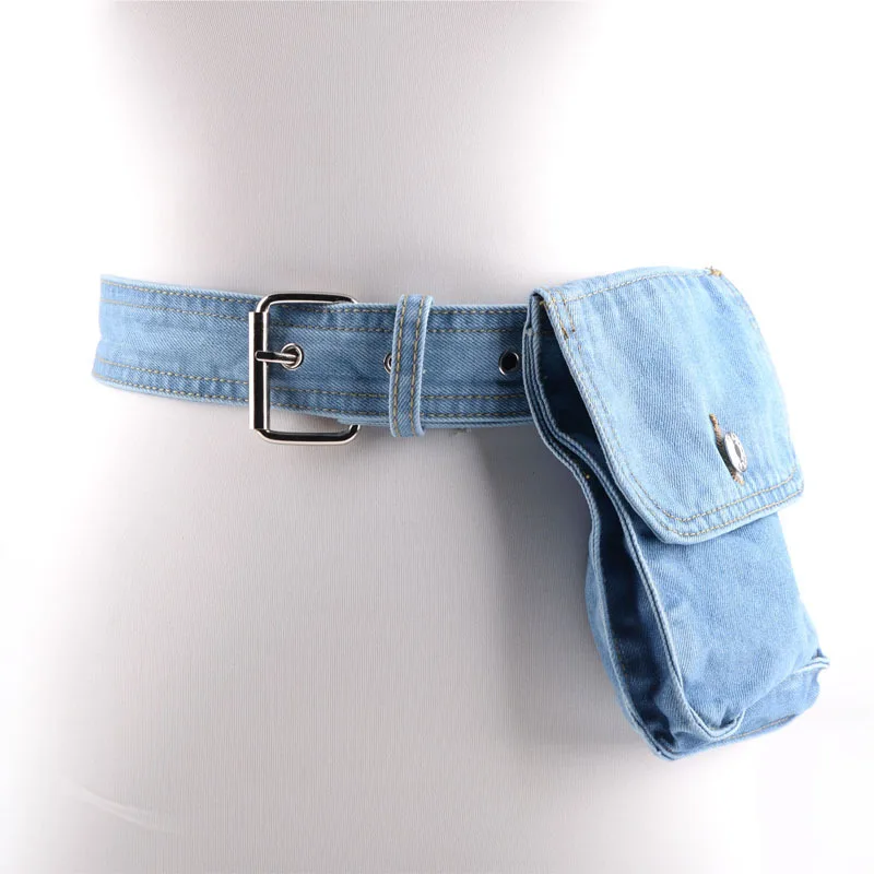 European Denim Fabric Waist Bag for Women Fashion Casual Girls Phone Coin Purse Waist Packs Adjustable Belt with Fanny Packs