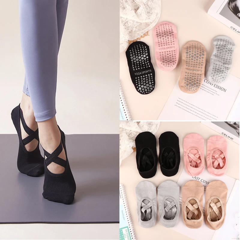 

1Pair Bandage Yoga Socks For Women Pilates Ballet Dance Non-Slip Socks Sport Sock Gym Workout Slipper Running Grip Sock