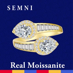 SEMNI Total 1.6ct 5*7mm Moissanite Diamond Water-drop Cross Ring for Women Ruby Sapphire Engagement Band 925 Sterling Silver