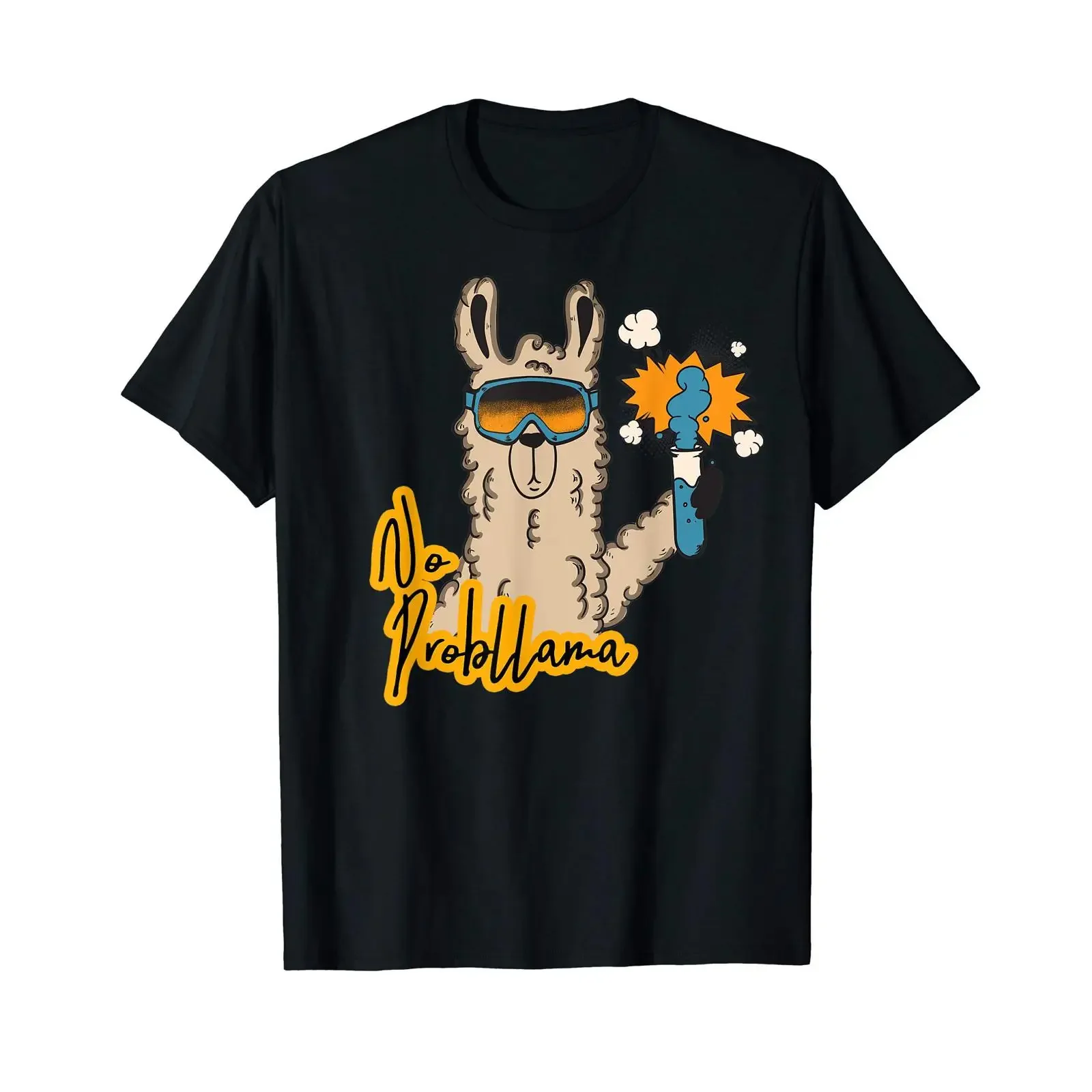 No Problama Llama Lab T Shirt vintage Washed Stretched streetwear homme Unisex Top For Everyday Wear Casual Comfortable