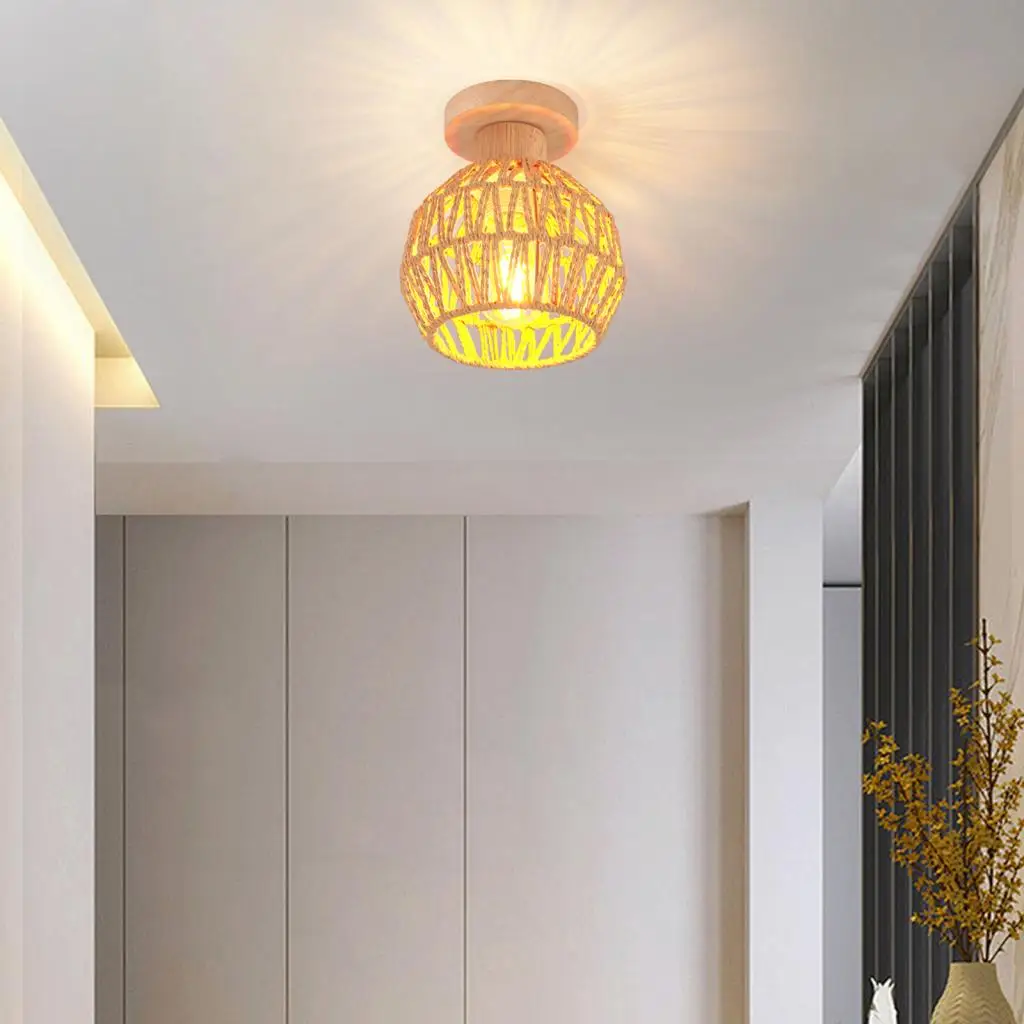 حبل القنب ضوء السقف الثريا المنسوجة يدويا الروطان النسيج مصباح السقف غرفة المعيشة غرفة نوم ديكور المنزل تركيبة إضاءة E27