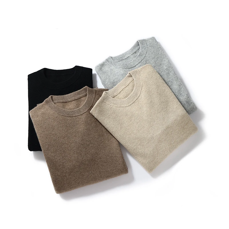 เสื้อสเวตเตอร์แคชเมียร์แท้ 100% สำหรับผู้ชาย สไตล์ลำลองธุรกิจ สีพื้น ถักแบบหลวม คอกลม เสื้อคลุมอุ่นๆ