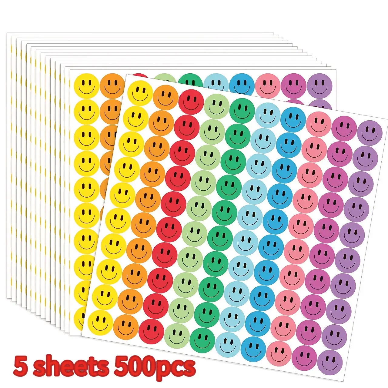 500 Colorful Joyful Face Self-Adhesive Stickers, 0.59 Inches, Suitable for Learning Rewards and Office Labeling, Vibrant Colors