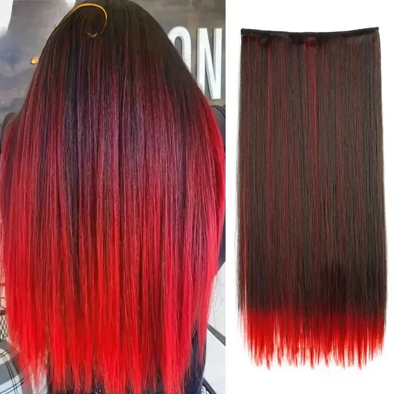 

WIGSIN синтетические длинные прямые волосы для наращивания 24 дюйма 5 клипс смешанные красные, синие, фиолетовые модные аксессуары для волос для женщин