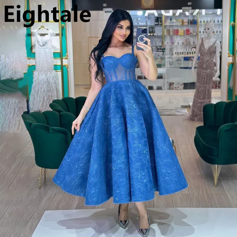 

Eightale 2025 Royal Blue A Line Tea Length Prom Dress Lace Corset Evening Dress Women Formal Party Gown Robes De Soirée