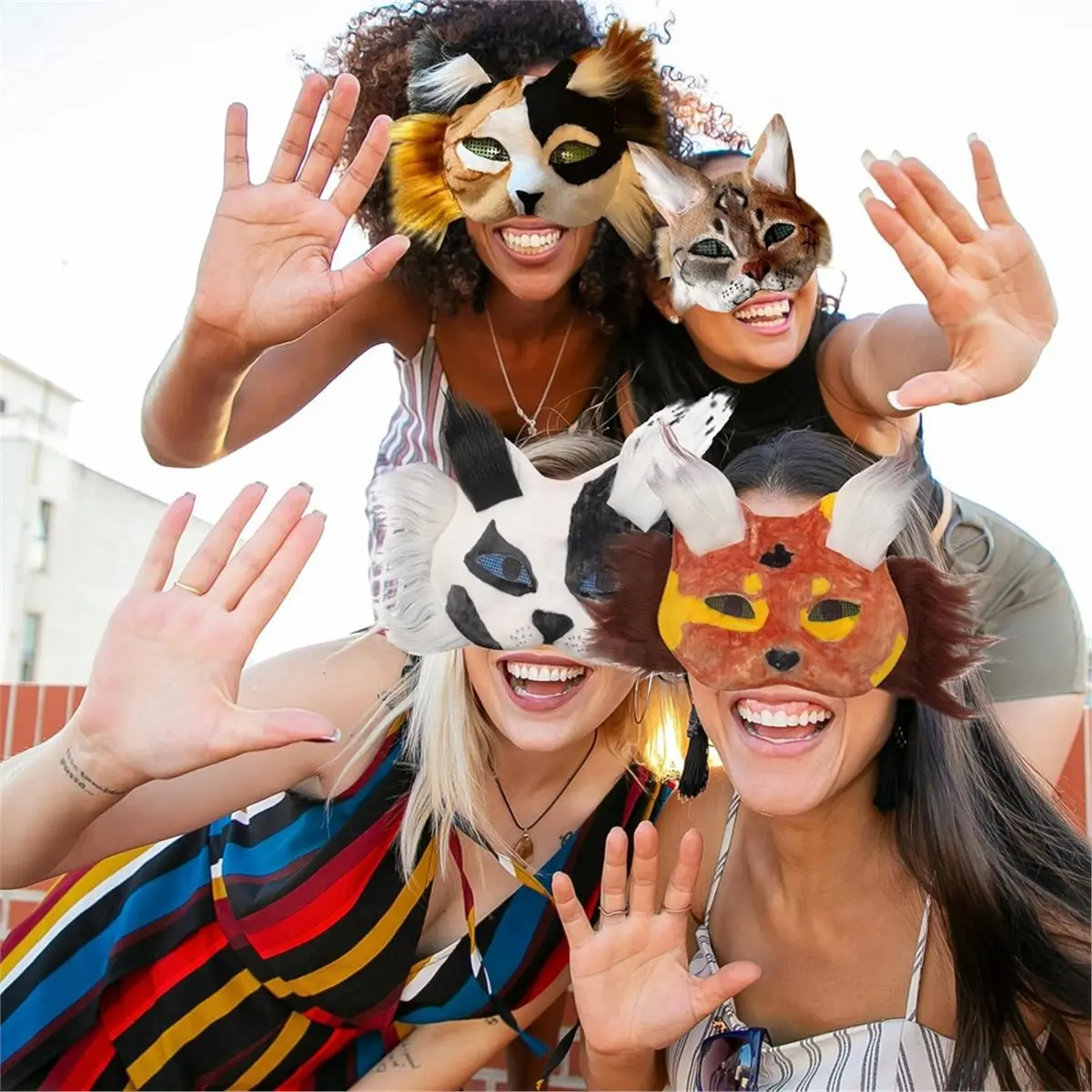 BHBL Therian Mask Masks with Fur & Eye Mesh and Felt Sheet 4PCS Furry Animal Mask to Paint Arts Crafts Gear Diy