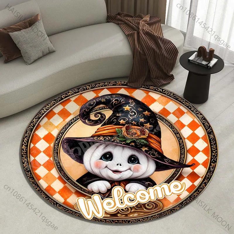 Cute pumpkin elf welcome decor Printed round carpet living room sofa table carpet large pet mat soft round carpet home decor