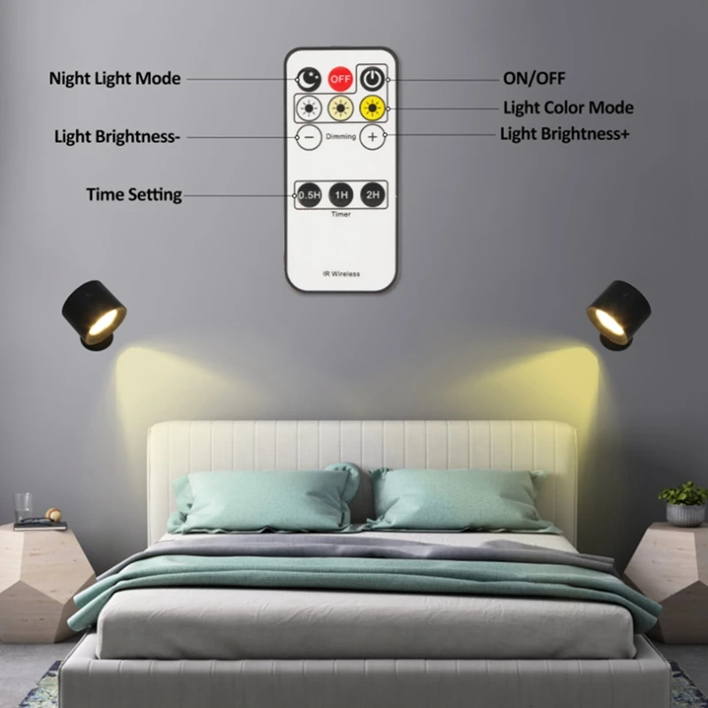 Luci LED ricaricabili tramite USB con telecomando 3 temperature di colore Luminosità dimmerabile 360 °   Installazione magnetica ruotabile-AT64