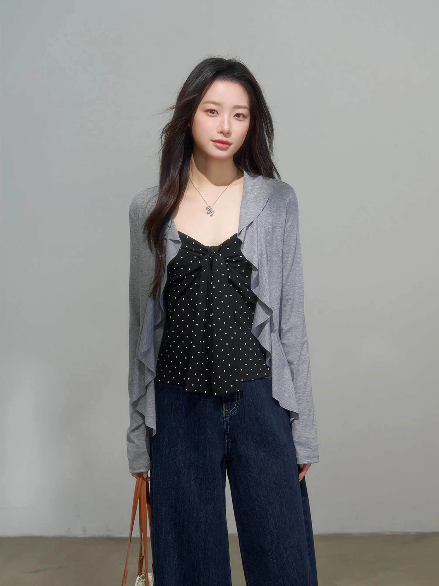 

Insliisa Spring Summer Light ey Women's Open Cardigan awl Breathable Asymmetrical Soft Sle Long Sve Knitted Jaet