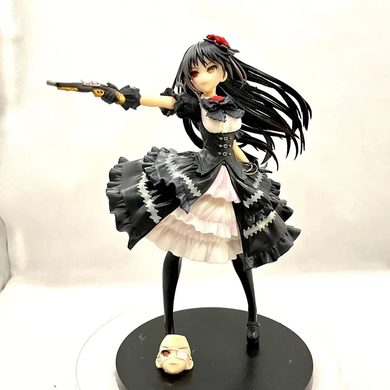 23cm anime data uma figura ao vivo tokisaki kurumi retro vestido preto mutável rosto modelo ornamentos 30th aniversário coleção brinquedos