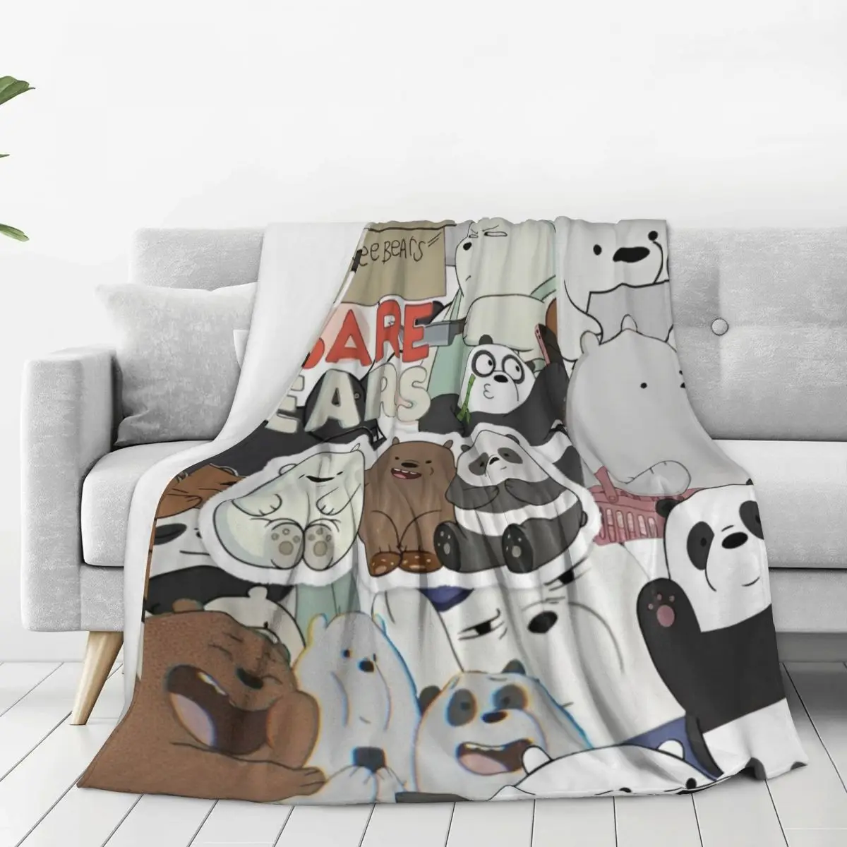 We Bare Bears Kawaii Cartoon Grizzly Panda Ice Bear Blanket Warm Pattern Plush Throw Blanket For Living Room Bedspread Bed Cover