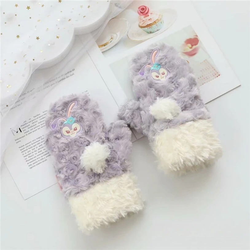 منتج ديزني الجديد دافي بير شيرلي مي شينغ ديلو أرنب قطيفة للخريف والشتاء قفازات دافئة لطيفة للفتيات