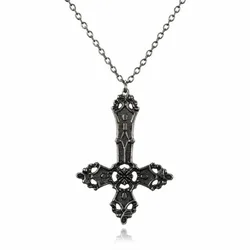 New Gothic Inverted Punk Cross Satan Pendant Chain Necklace Women's Men's Black Charms Upside Down Jewelry Party Jewelry Gifts