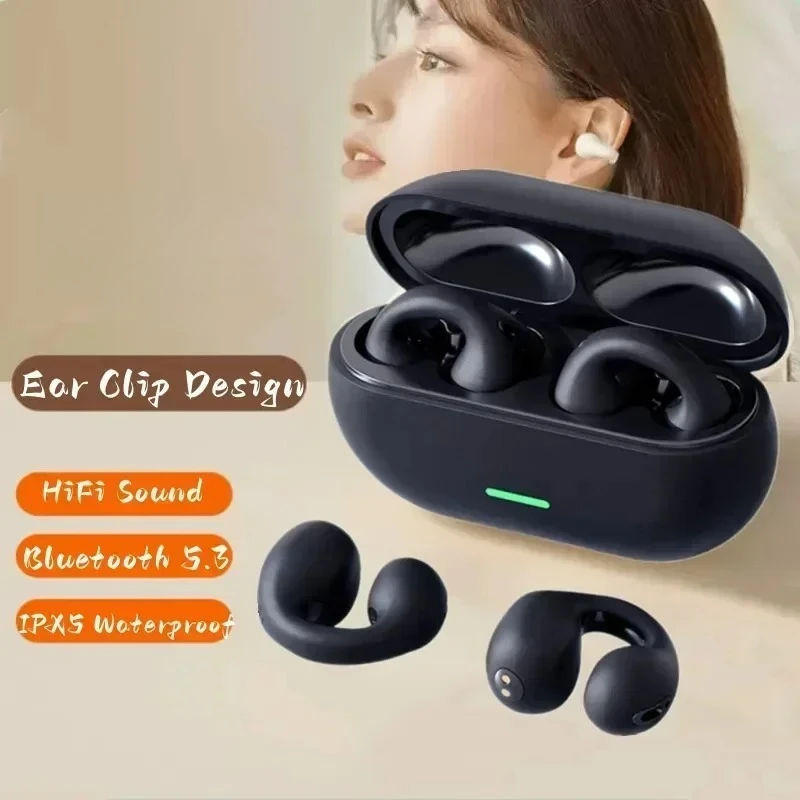 

New Bluetooth 5.3 Wireless Bone Conduction Headphone T7500 Ear Clip Music Noise Canceling Headset HD Call Sports Gaming Earphone