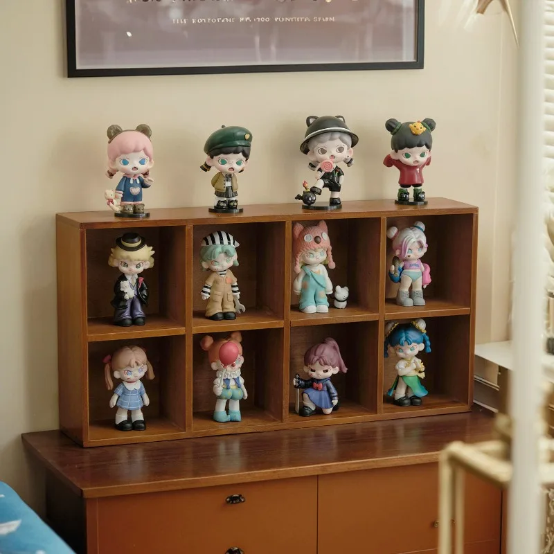 Dust-proof cup storage rack, desktop cosmetics storage box, large-capacity Japanese wooden doll storage cabinet