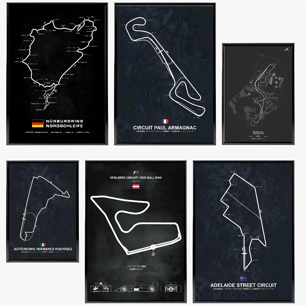 Formula 1 Internationa Track Circuit Painting F1 Wall Art Nordic Poster Paper Print Home Living Room Bedroom Entrance Bar Cafe A