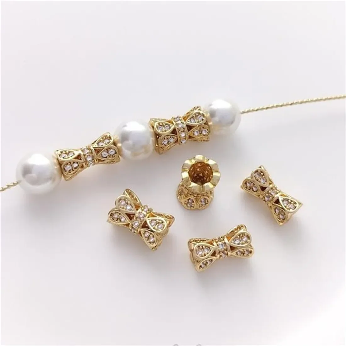 

1PCS 14K Gold-Plated Micro-inlaid Zircon Waist Drum Beads, Double-sided Receptacle, DIY Jewelry Materials, Accessories