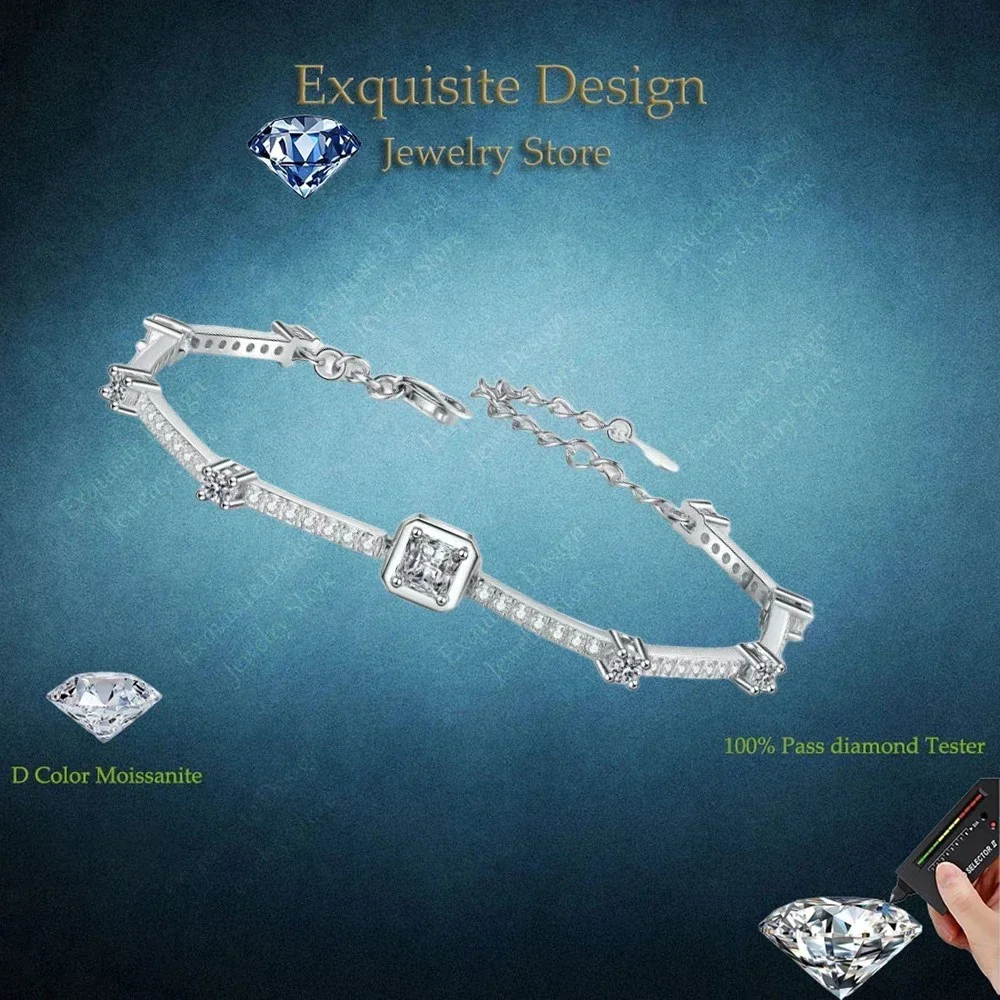 

Exquisite Design Square 1.88 Carat Moissanite Bracelet Luxury Holiday Gift for Womem Classic PT950 Platinumfor Girlfriend