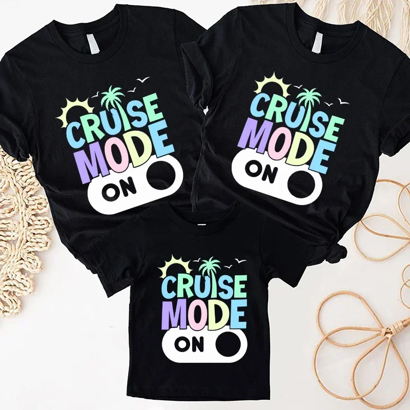 Cruise MODE on Shirt Family Cruise T-shirts Family Matching Vacation T-shirts Cruise Squad Matching Family Outfits Short Sleeve