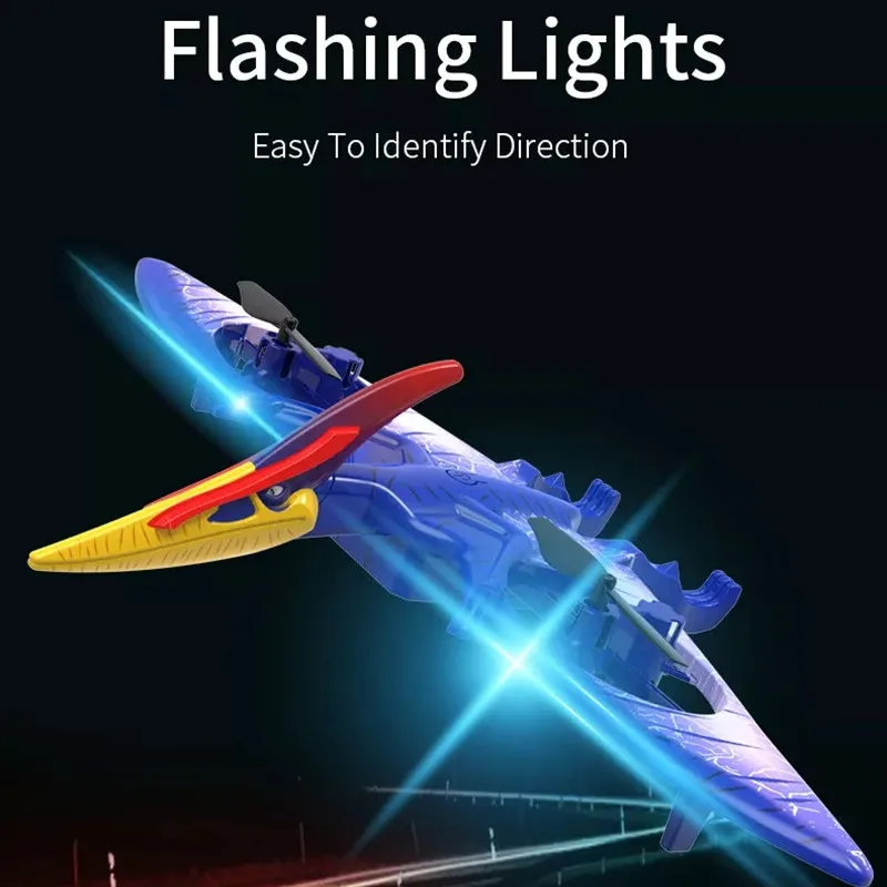 เครื่องบินบังคับวิทยุรูปมังกรปีกแข็ง ไฟกลางคืนสุดอลังการ เครื่องบินเรืองแสง ของเล่นจำลองรูปทรงไทรเซอราทอปส์ มีเสียง