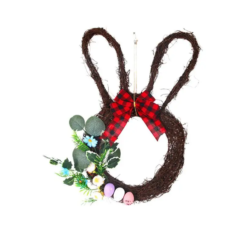 

Easter Bunny Spring Wreath 18.9Inch Spring Bunny Shaped Artificial Wreath With Bow Knot Rattan Bunny Wreath Rabbit Plant Garland
