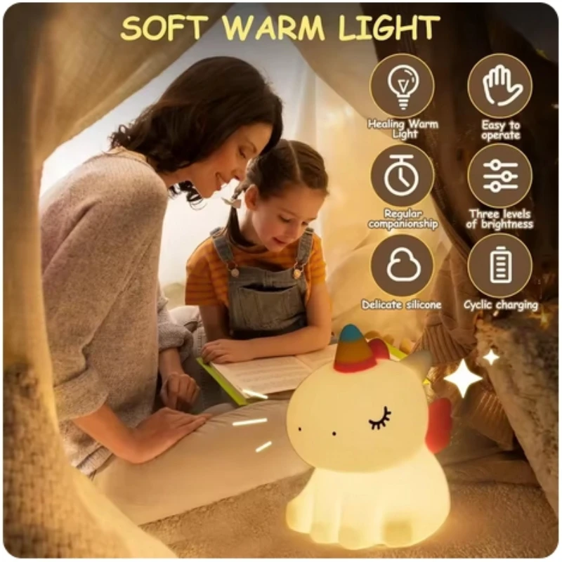 Lampka Nocna Jednorożec USB Dotykowa Silikonowa LED Dekoracja Do Sypialni Prezent Dla Dziecka Różne Lampki Stołowe Dla Niemowląt Zabawka Antystresowa