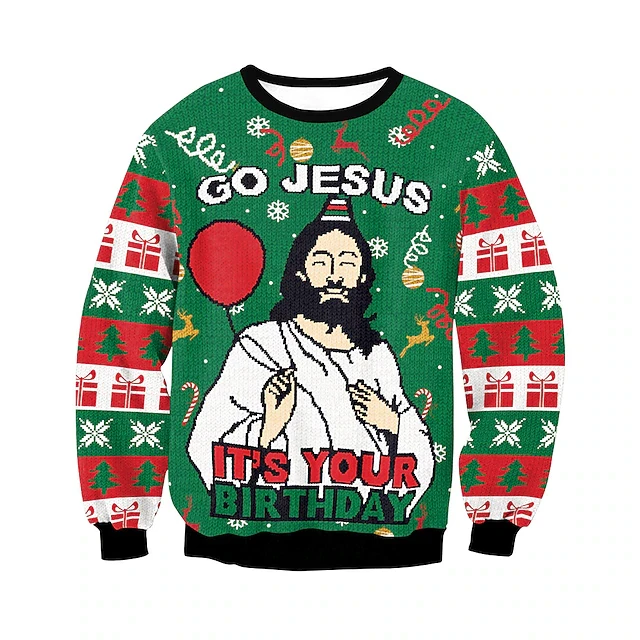 

2025 Christmas Ugly Sweaters Jesus 3D Funny Printed Holiday Party Xmas Merry Christmas Sweatshirt For Women Clothes Sweatshirts