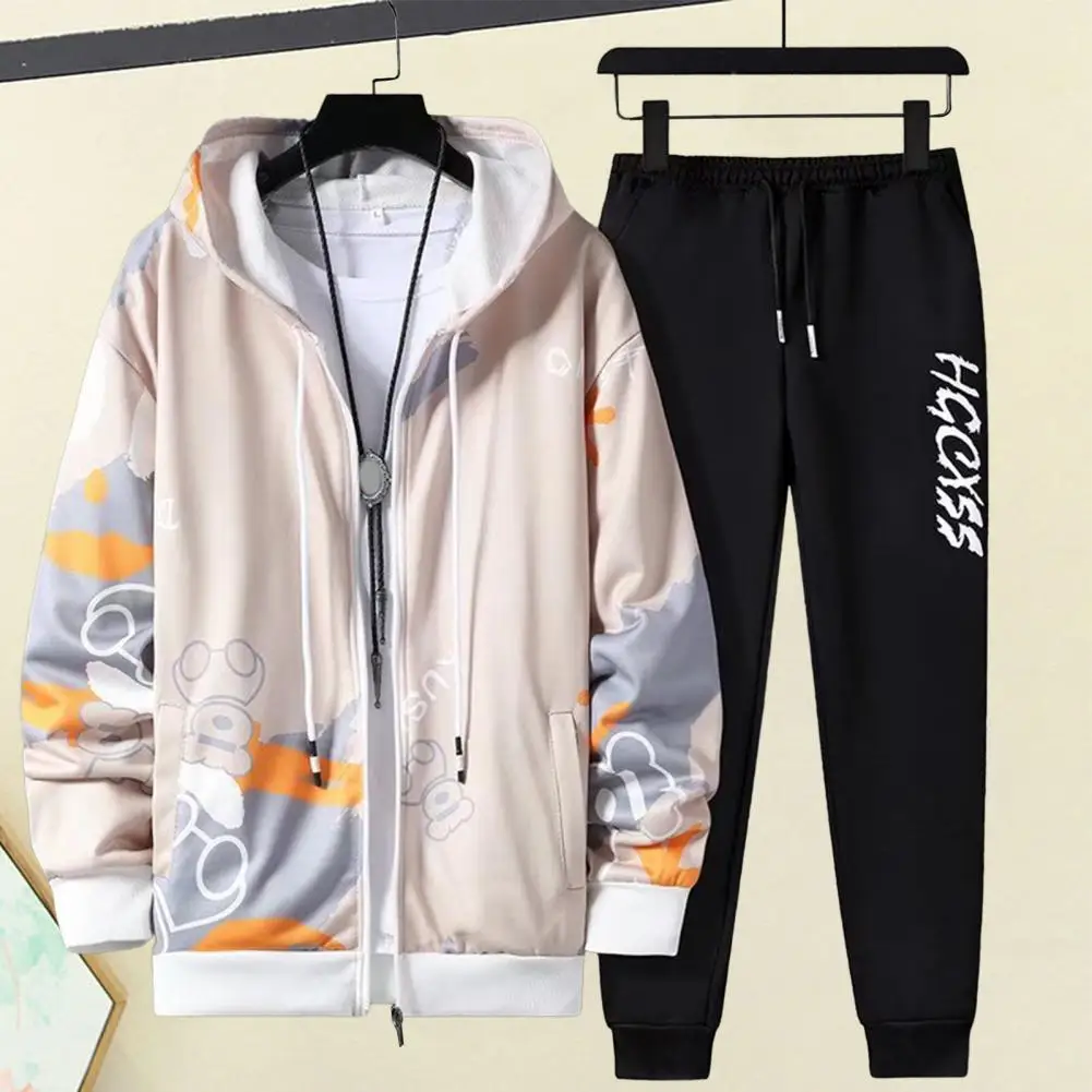 Ropa deportiva con capucha para hombre, conjunto de chándal con estampado de letras, cierre de cordón, cintura elástica, estilo Hip Hop