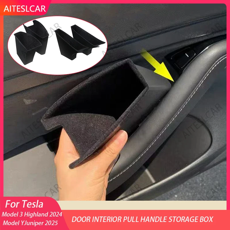 For Tesla Model Y Juniper 2025 Model 3+ Highland Car Door Handle Storage Box Inner Handle All-inclusive Organizer Container Tray