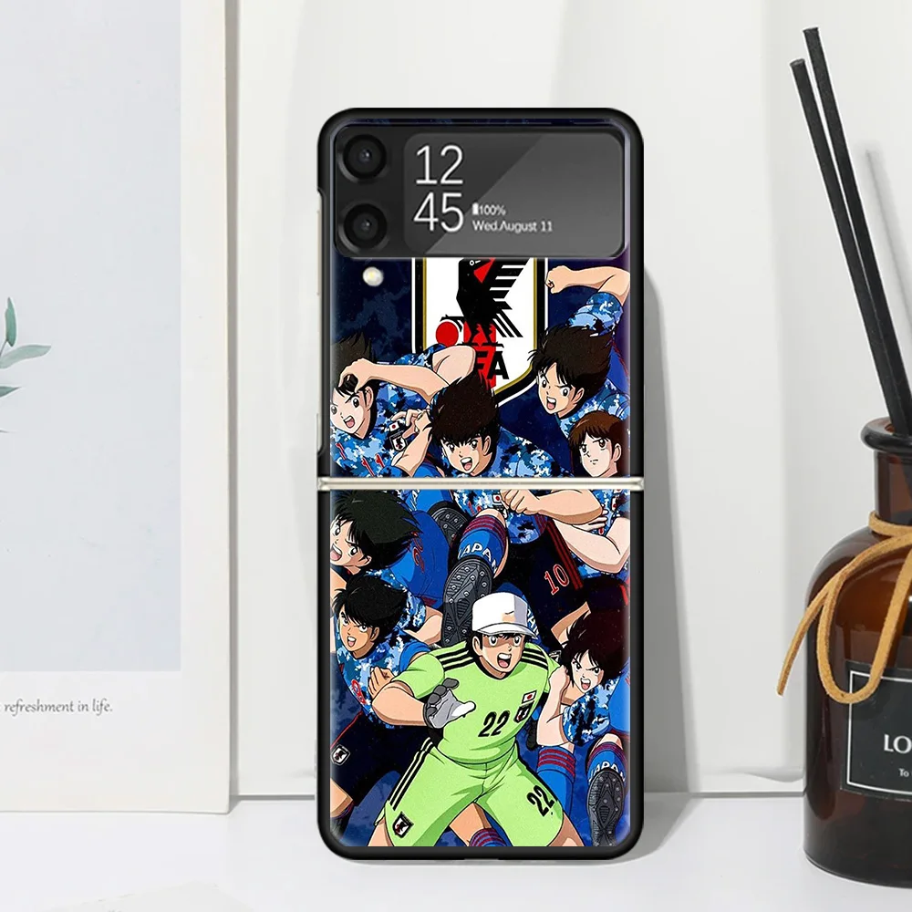 Captain Tsubasa Anime Phone Case For Samsung Galaxy Z Flip Zflip 6 Flip6 5 Flip5 4 Flip4 3 Flip3 5G Art Fundas Black Cover