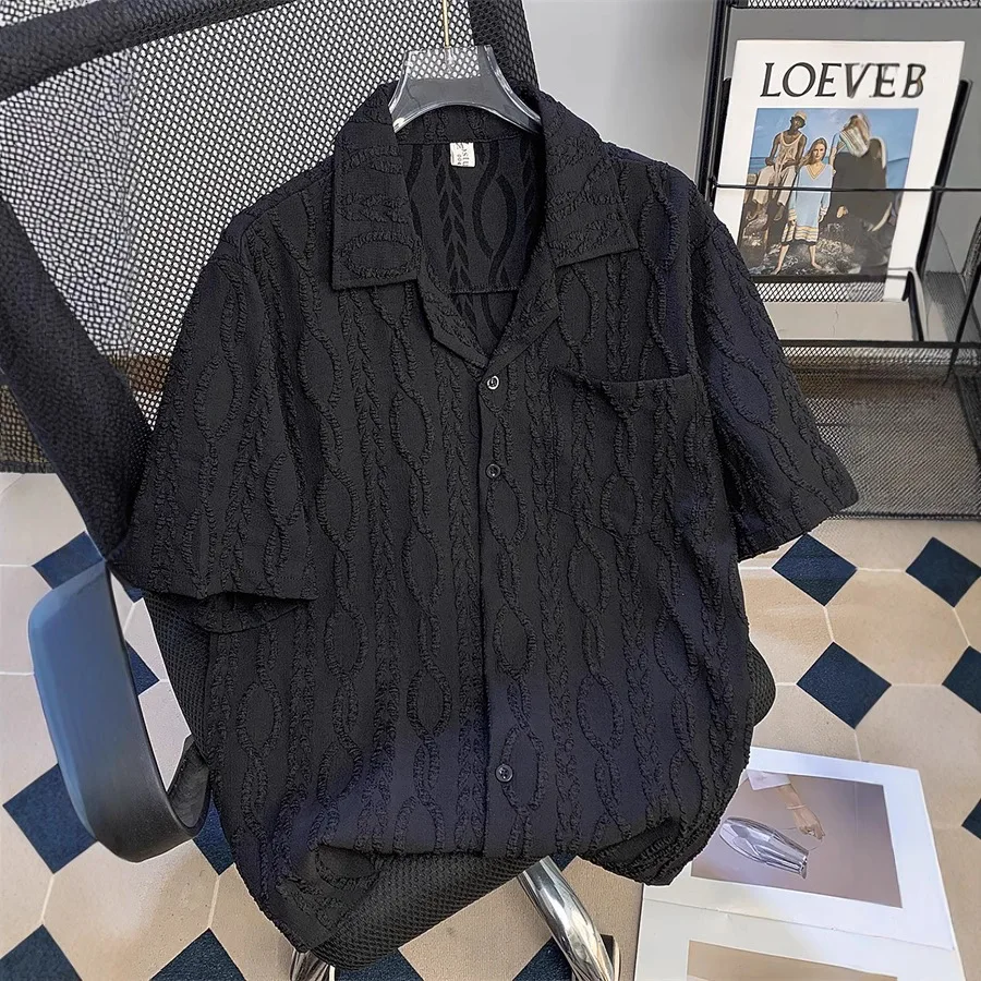 

Men's New Fashion Solid Color Cuban Collar Short Sleeve Shirt Comfortable Breathable Linen Style Vacation Beach Daily Wear Top
