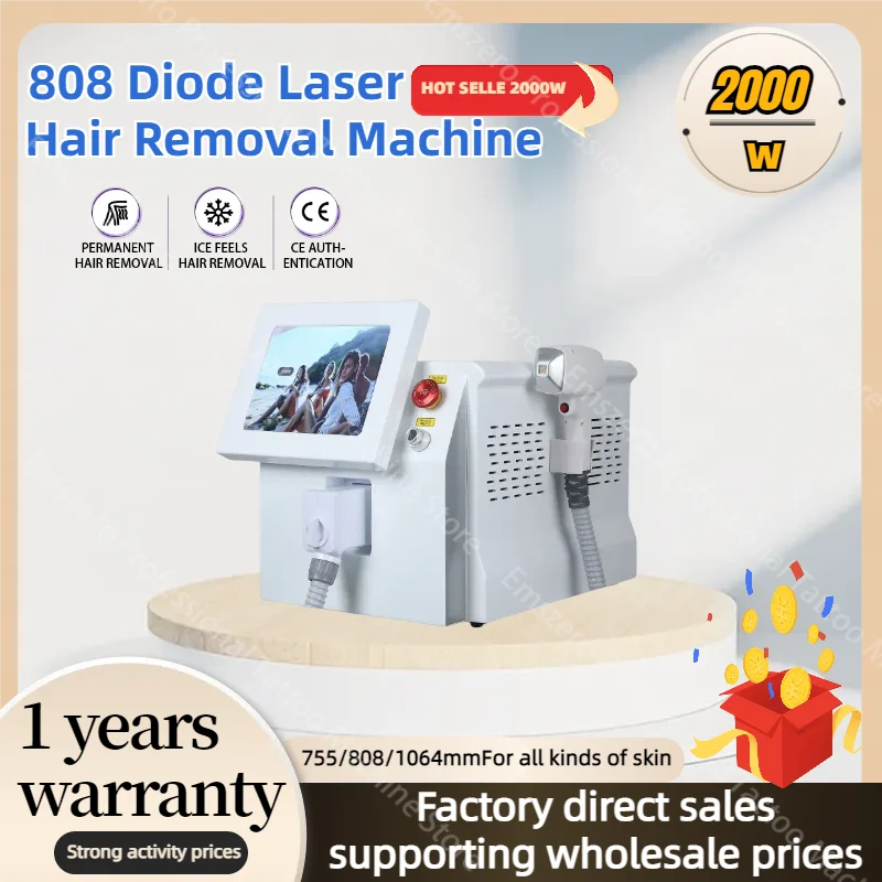 

808NM Portable Diode Laser Hair Removal Machine 2000W 3 Wavelength755 808 1064NM Permanent Painless Hair Removal Wholesale Price