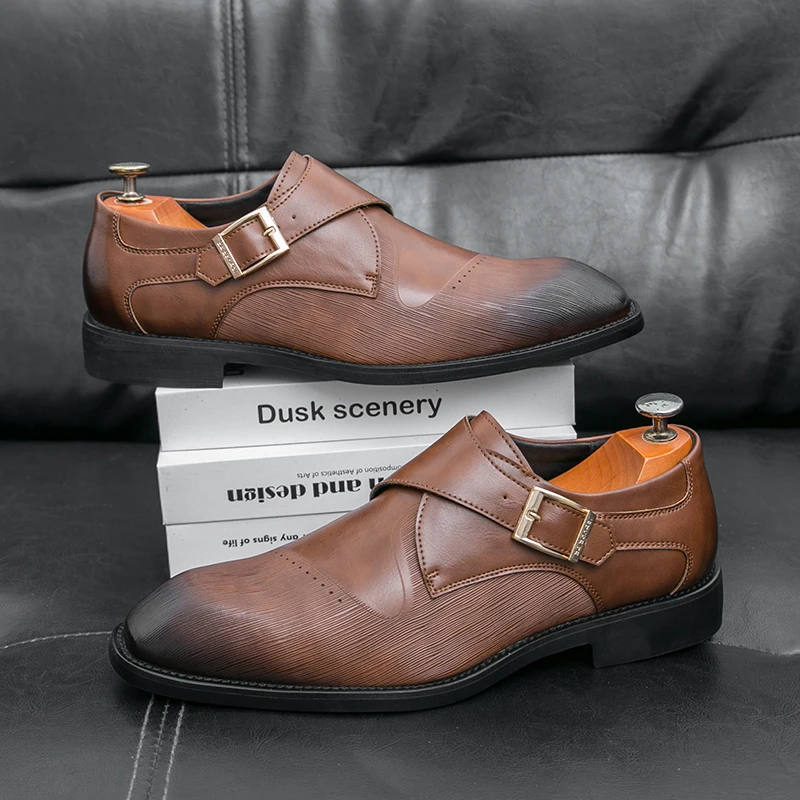 

Edge Buckle Men Loafers Square Toe Simple and Fashionable British Business Handmade Men Shoes