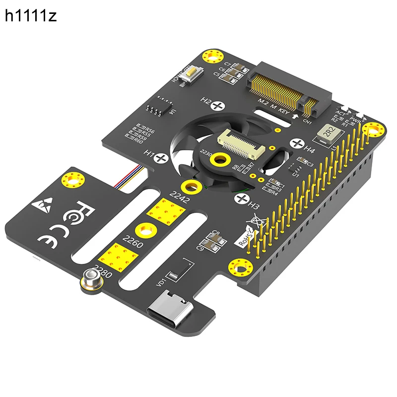 3 in 1 Combo M.2 NVMe to PCIe Adapter Support M Key 2230 2242 NVME SSD Cooler fan Automatic Discoloration LED for Raspberry Pi 5