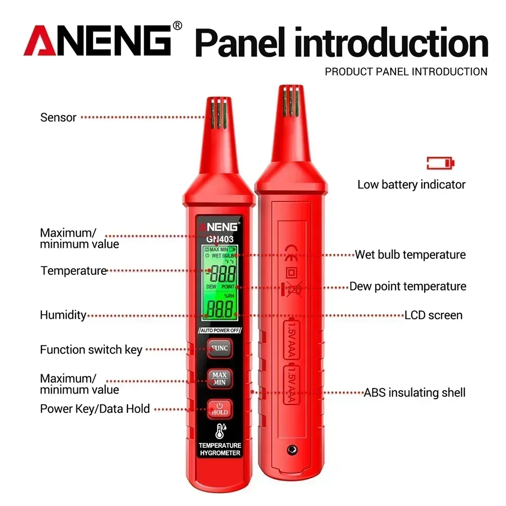 ANENG GN403 Smart Temperature Humidity Tester High Precision Digital Hygrometer with Ambient Dew Point Humidity Meter Tools