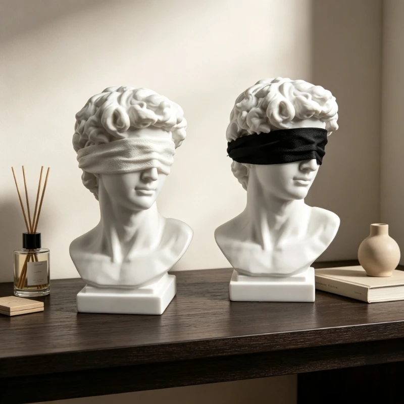 Stylish 3D Relief Blindfolded David Bust,DIY Paintable Figurine for Desk, Shelf&Entryway,Abstract Art Ornament,Home Holiday Gift