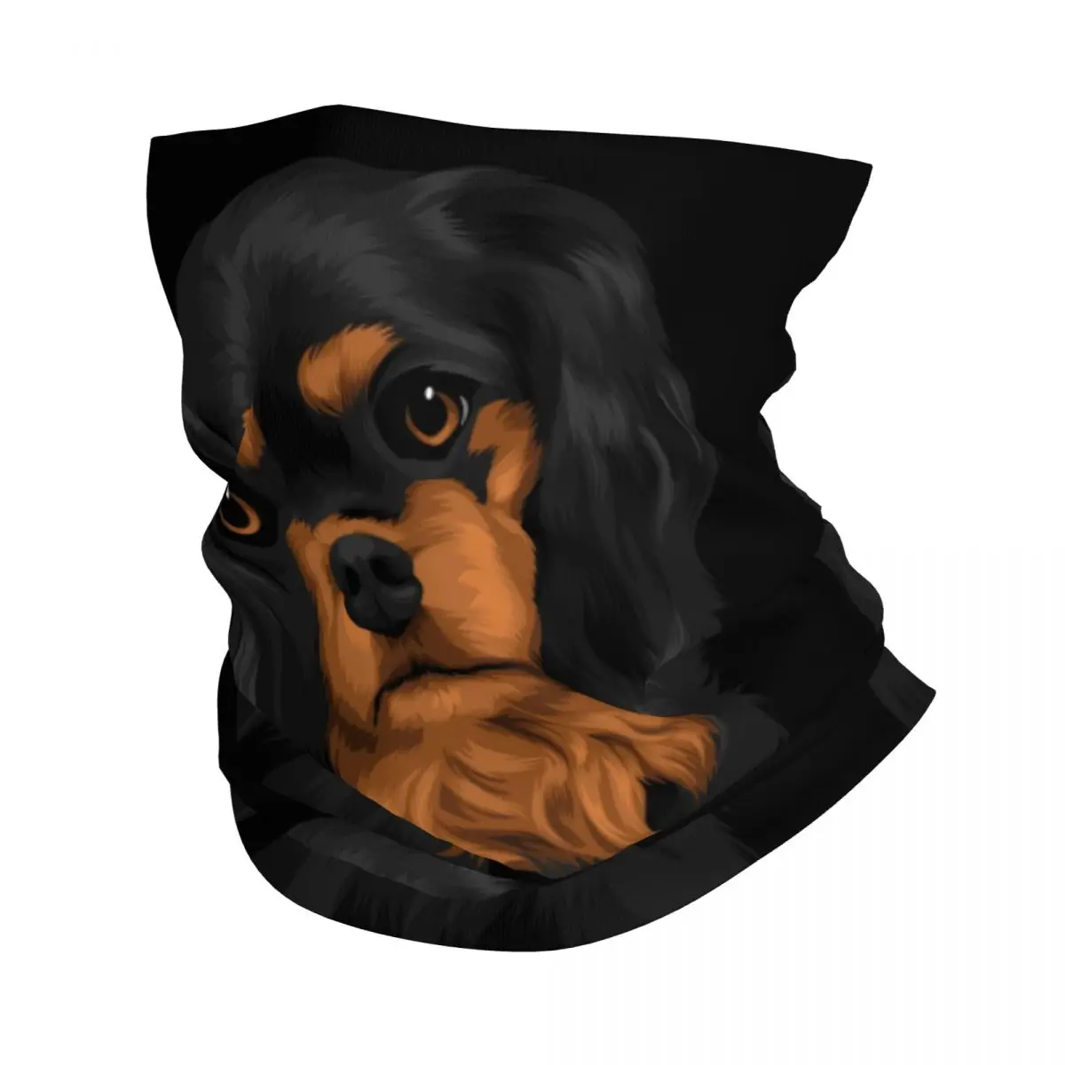 Tilted Black Cavalier King Charles Spaniel Bandana Neck Gaiter for Ski Cycling Men Women Wrap Scarf Dog Lover Balaclava Warmer