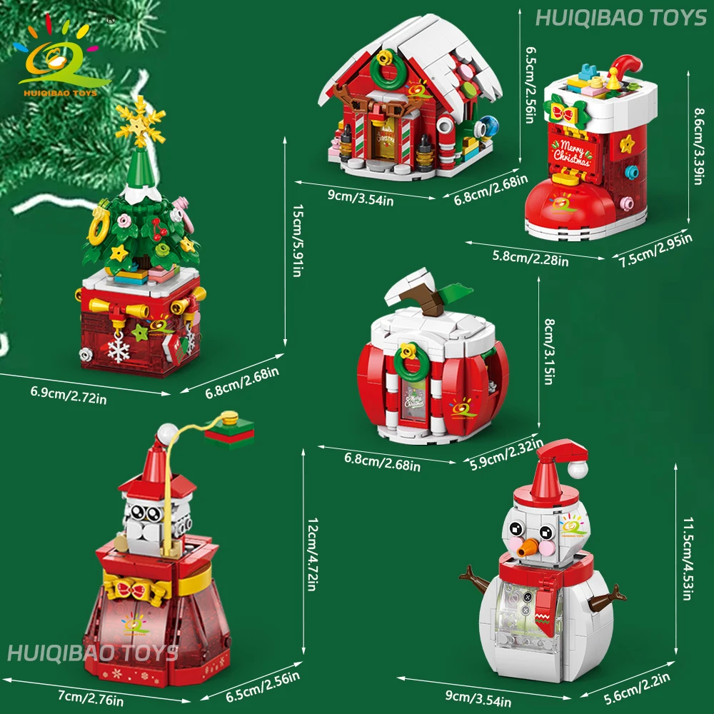 HUIQIBAO Christmas Apple Tree Santa Claus with LED Muisc Model Building Block DIY Snowman Bricks Toys for Children Adult Gift view 6