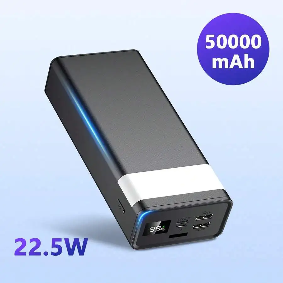 

50000mAh Power Bank ,22.5W Fast Charging Portable Charger ,USB-C Battery Bank , Flashlight And LED Display,3Outputs & 2 Inputs Huge Capacity External Battery Pack For IPhone15/14/13/12, Andriod, IPad Safe And Stable Suitable For Outdoor Play, Shopping, Tr