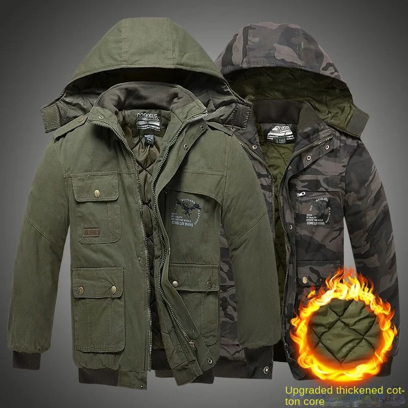 Men's Coats Winter 2023 Softshell Padded Army Military Heating with Hats Fleece Warm Discovery Padded Cargo Cotton Work Jacket