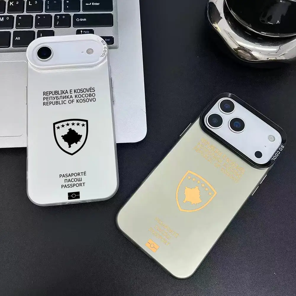 Funda de teléfono con diseño de pasaporte de Kosovo para iPhone 17 16 15 14 13 12 11 Pro Max Air, colorida, mate, láser Aurora, a prueba de golpes
