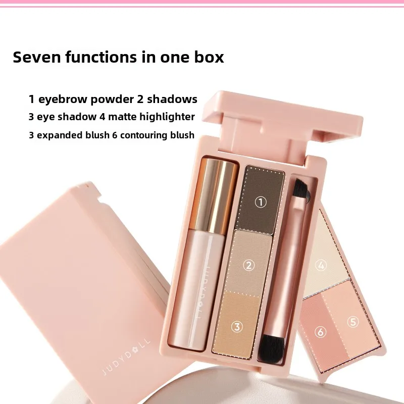 Judydoll Cipria Paleta Iluminador Bronzer Contorno Evidenziatore a lunga durata Tavolozza Masscara Set per trucco Blush con pennello