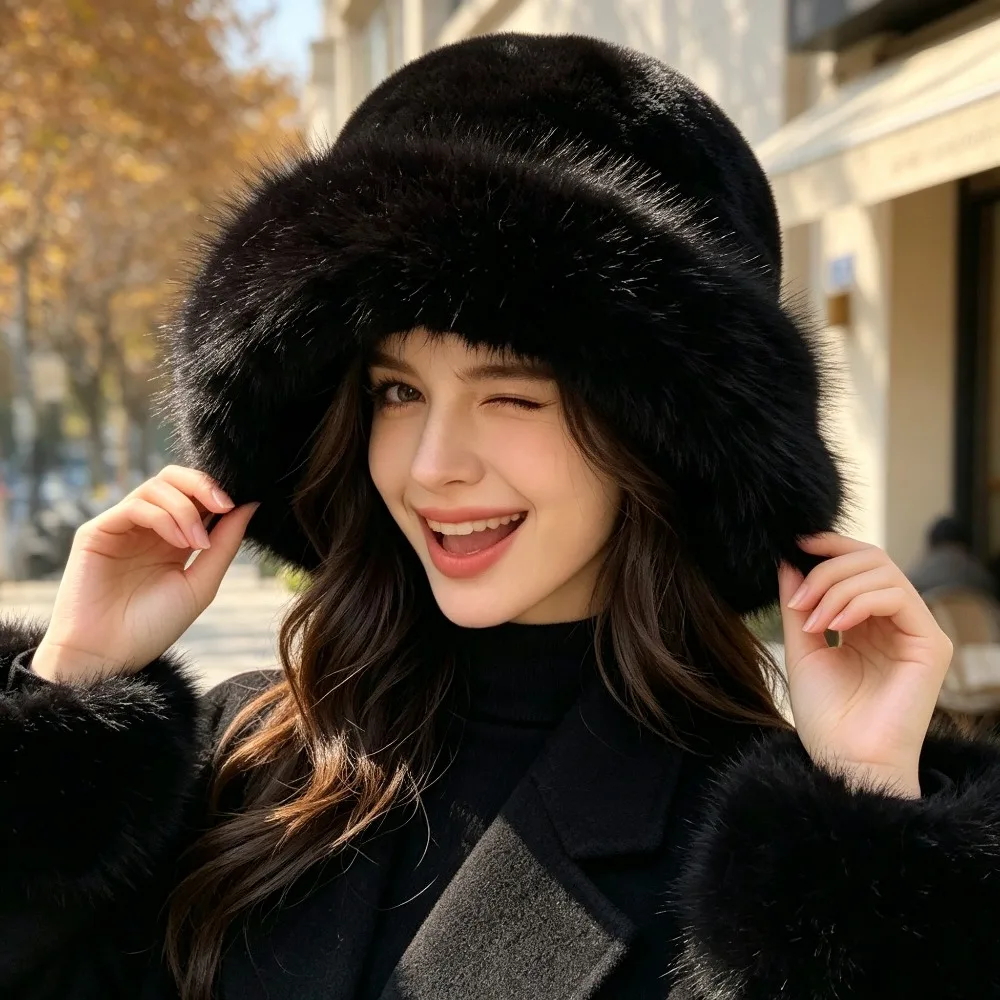 Womens Luxury Extra Wide Brim Bucket Hat, Soft Fluffy Winter Beanie,Fisherman Cap for Cold Weather, Outdoor & Casual Styling
