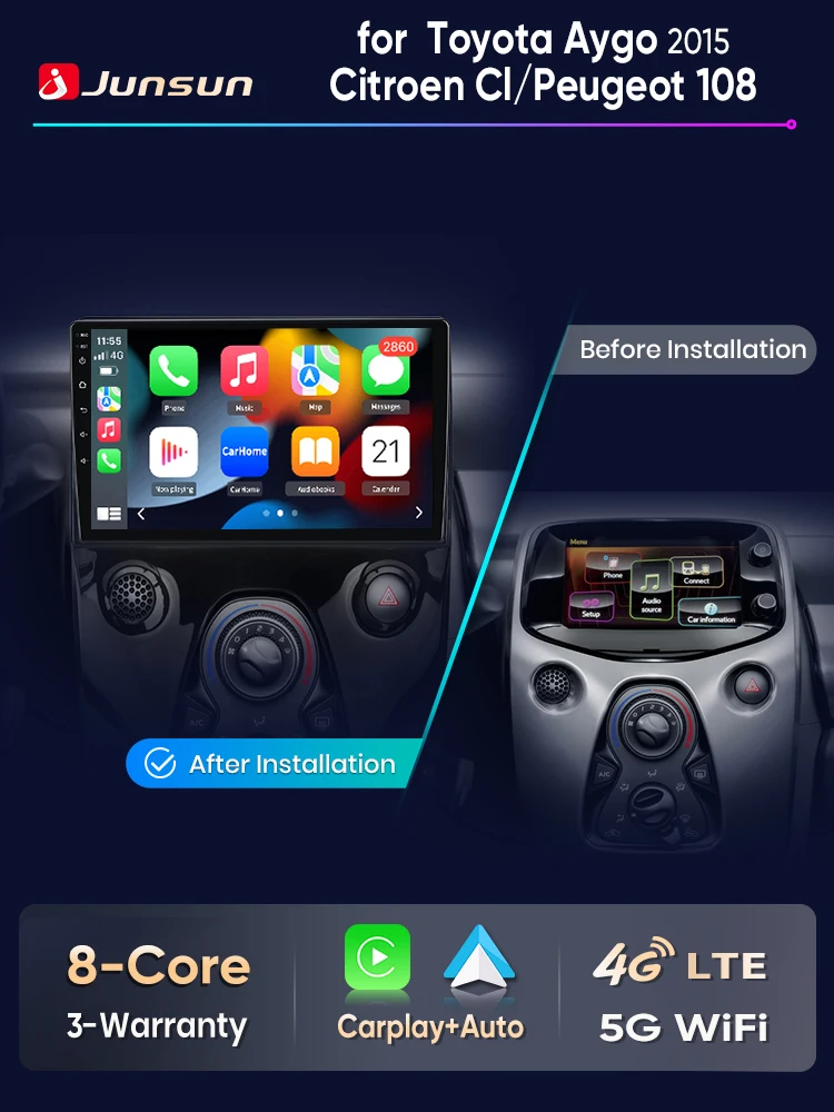 Junsun Android Auto Autoradio Voor Toyota Aygo 2015 Citroen C1 Peugeot 108 Multimedia Draadloze CarPlay SWC GPS Navi RDS DSP - afbeelding 2