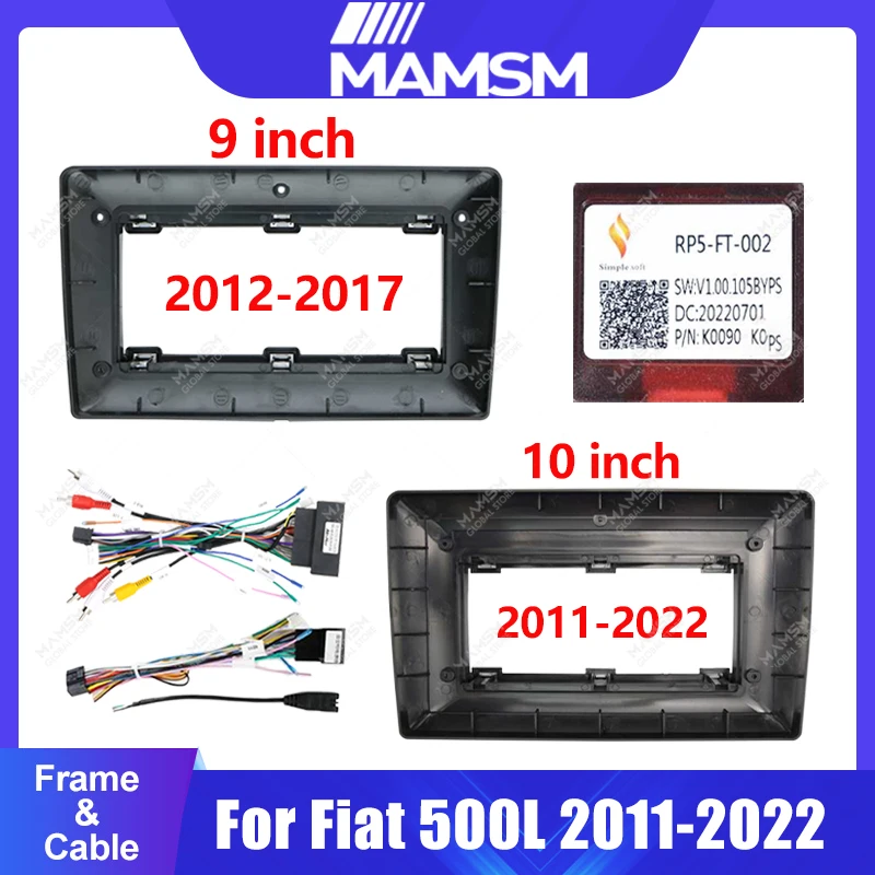 

For Fiat 500L 2011-2022 9 inch/10 inch Matt black Car Radio Fascias Frame Stereo Panel Harness Wiring Power Cord Adapter Canbus.
