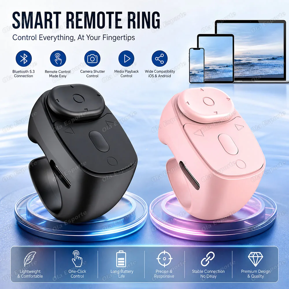 New Remote Control Wireless BT Roller Fingertip Smart Ring portable Mobile Selfie Mice Video Automatic Page Turner Browsing Ring