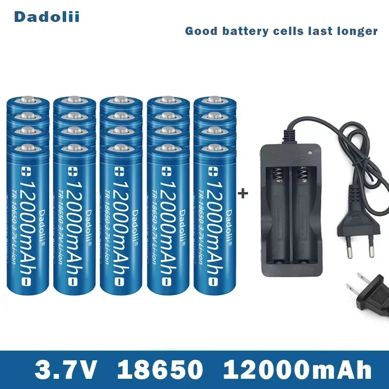 18650 Battery Rechargeable Battery 3.7V 18650 12000mAh Capacity Li-ion Rechargeable Battery For Flashlight Torch Battery+Charger