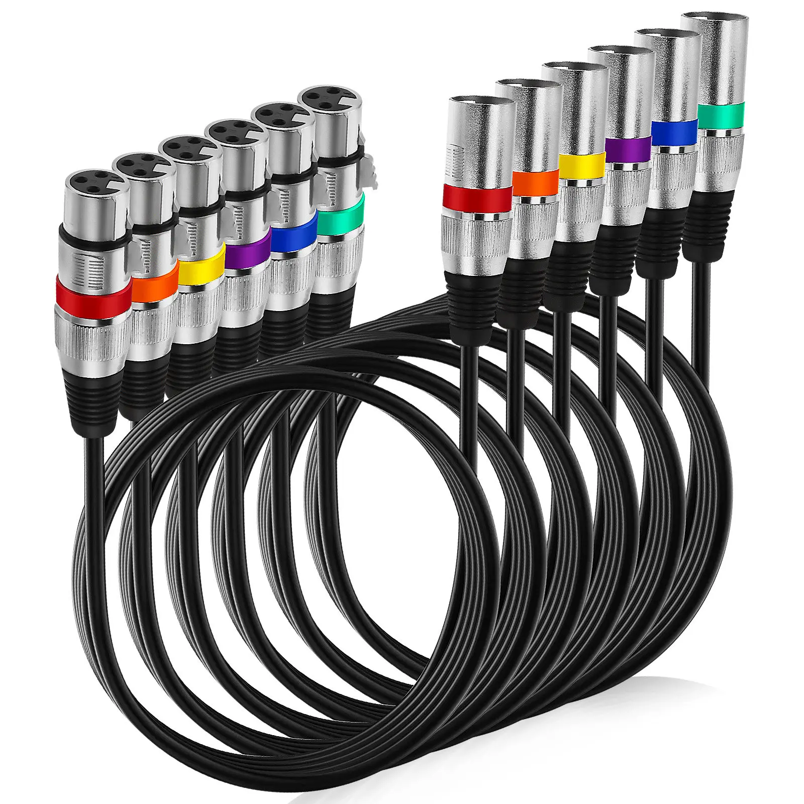 

Комплект из 6 кабелей XLR (штекер-гнездо) с цветными кольцами, балансные аудиокабели, 3-контактные провода для микрофонов, микшеров, колонок, профессиональное звуковое оборудование