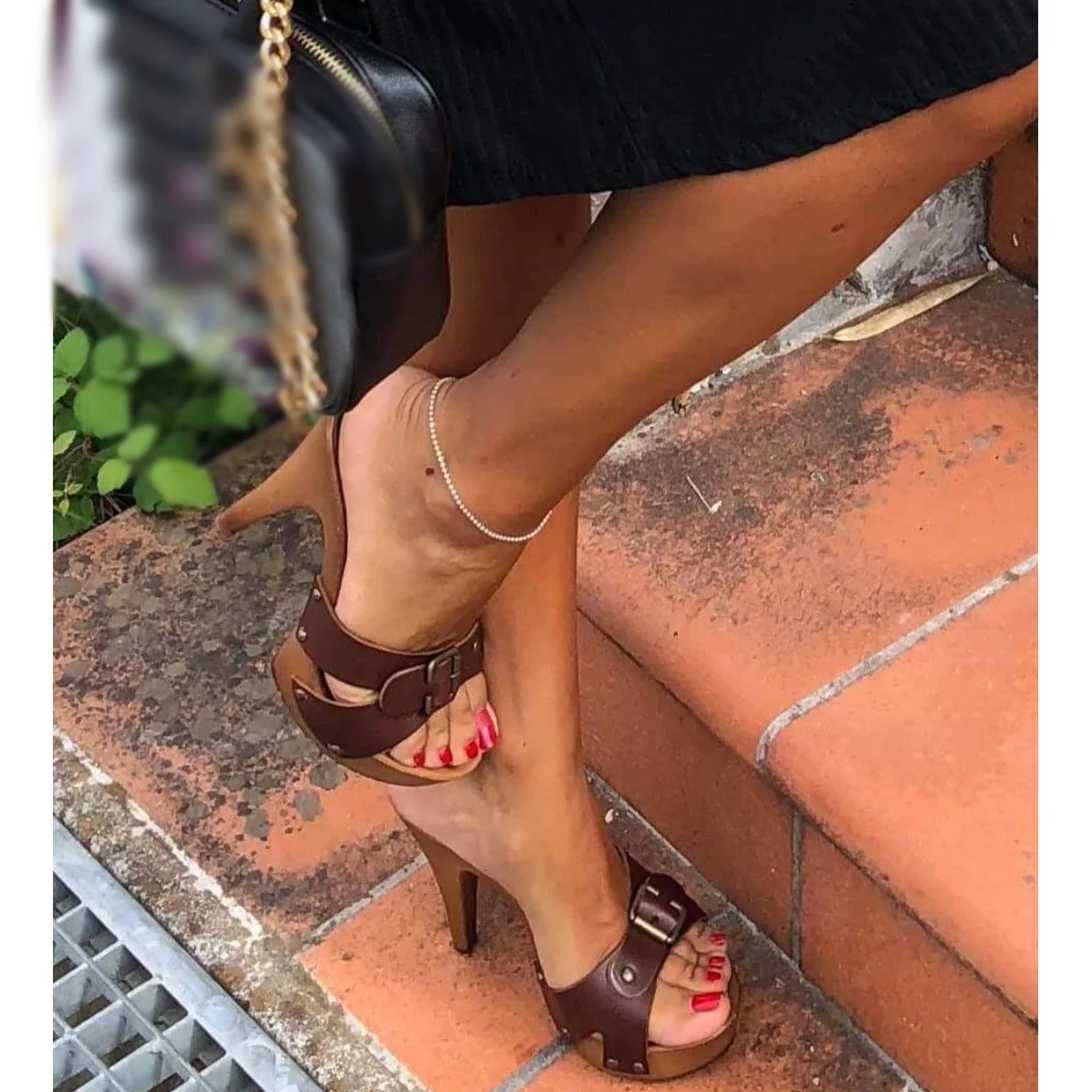 

Brown Slip On Hollow Platform Sandals Thin High Heel Sexy Fashionable Cool Summer Casual Big Size Woman Shoes Zapatillas Mujer