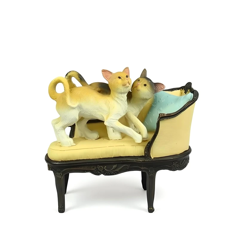 Retro Cat Couple Miniature Handmade Resin Kitty Lovers Figurine Decor Craft Embellishment Wedding Ornament Valentine's Day Gift